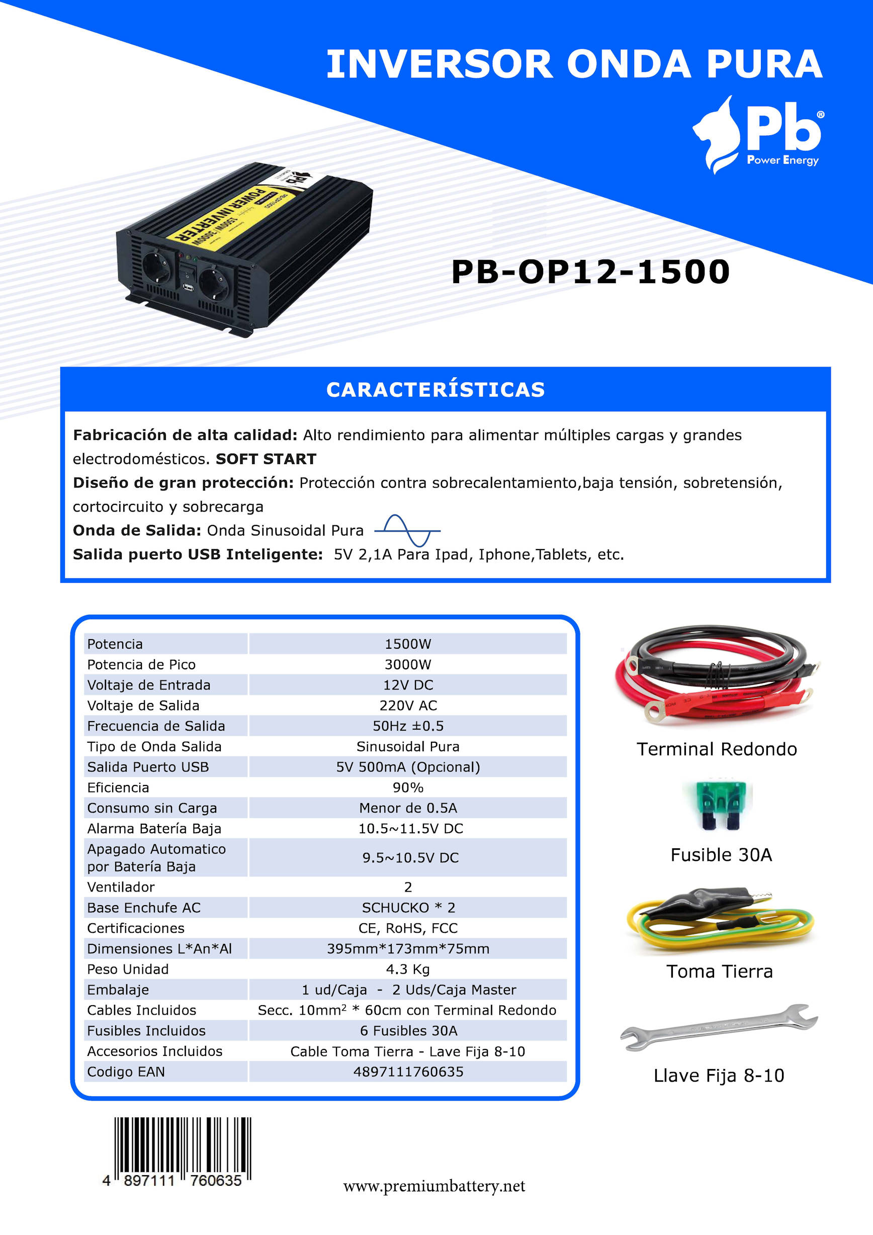 Inversor 12V 220V 1500W (3000W) Onda pura