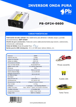 Inversor 24V 220V 600W (1200W) Onda pura - Imagen 2