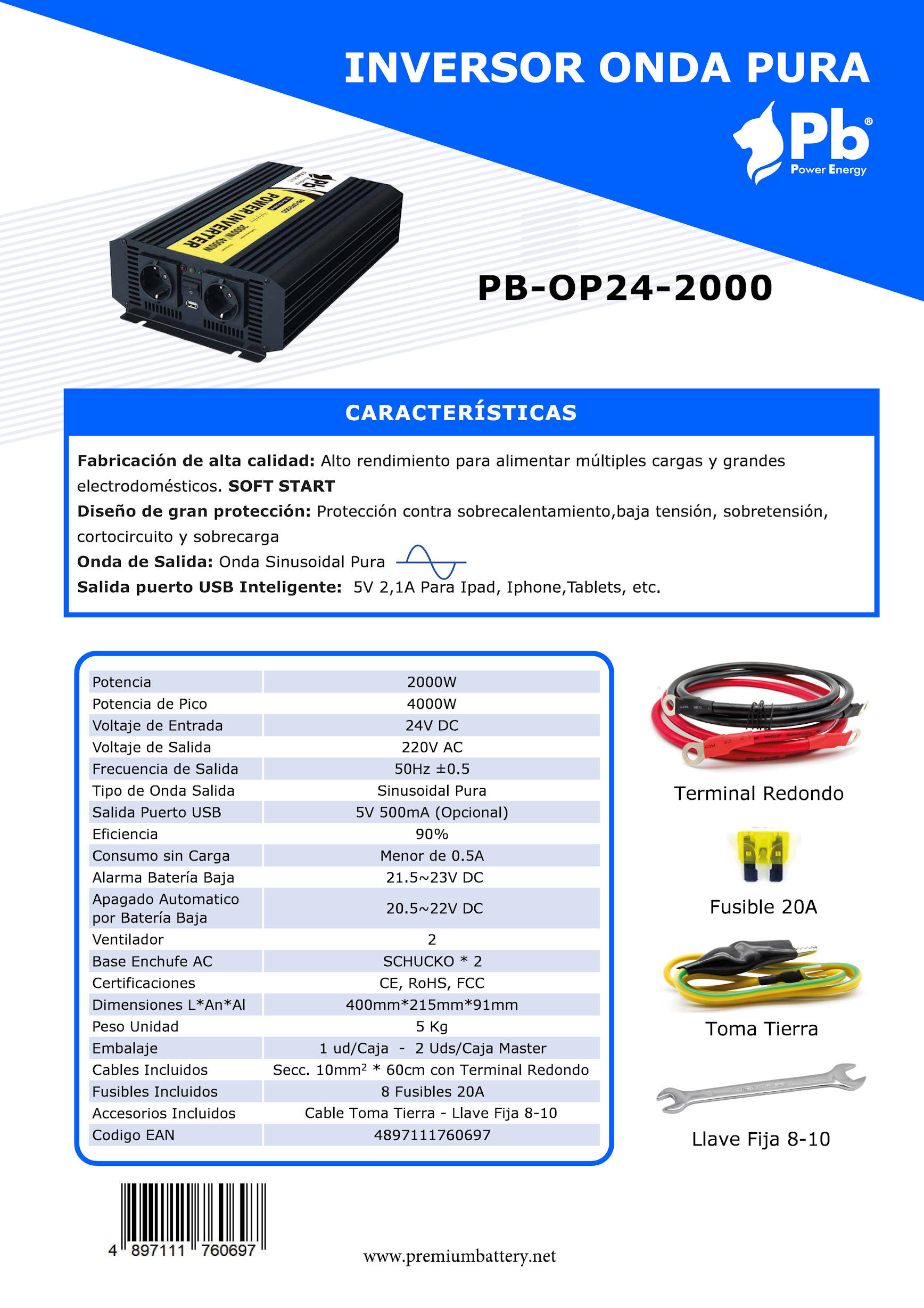 Inversor De Corriente Onda Pura 24v A 220v 2000w